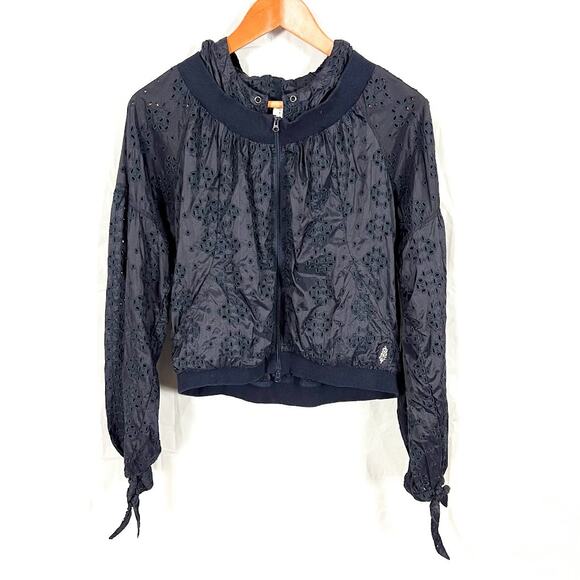 Free People Movement Eyelet Bomber Jacket with Hood Women's sz Medium - Picture 1 of 6